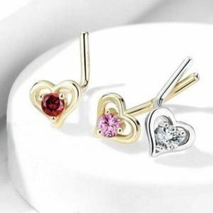 XS 14kt Gold Heart with Gem Nose Stud Made Of 14kt Solid Gold L- Shape Only